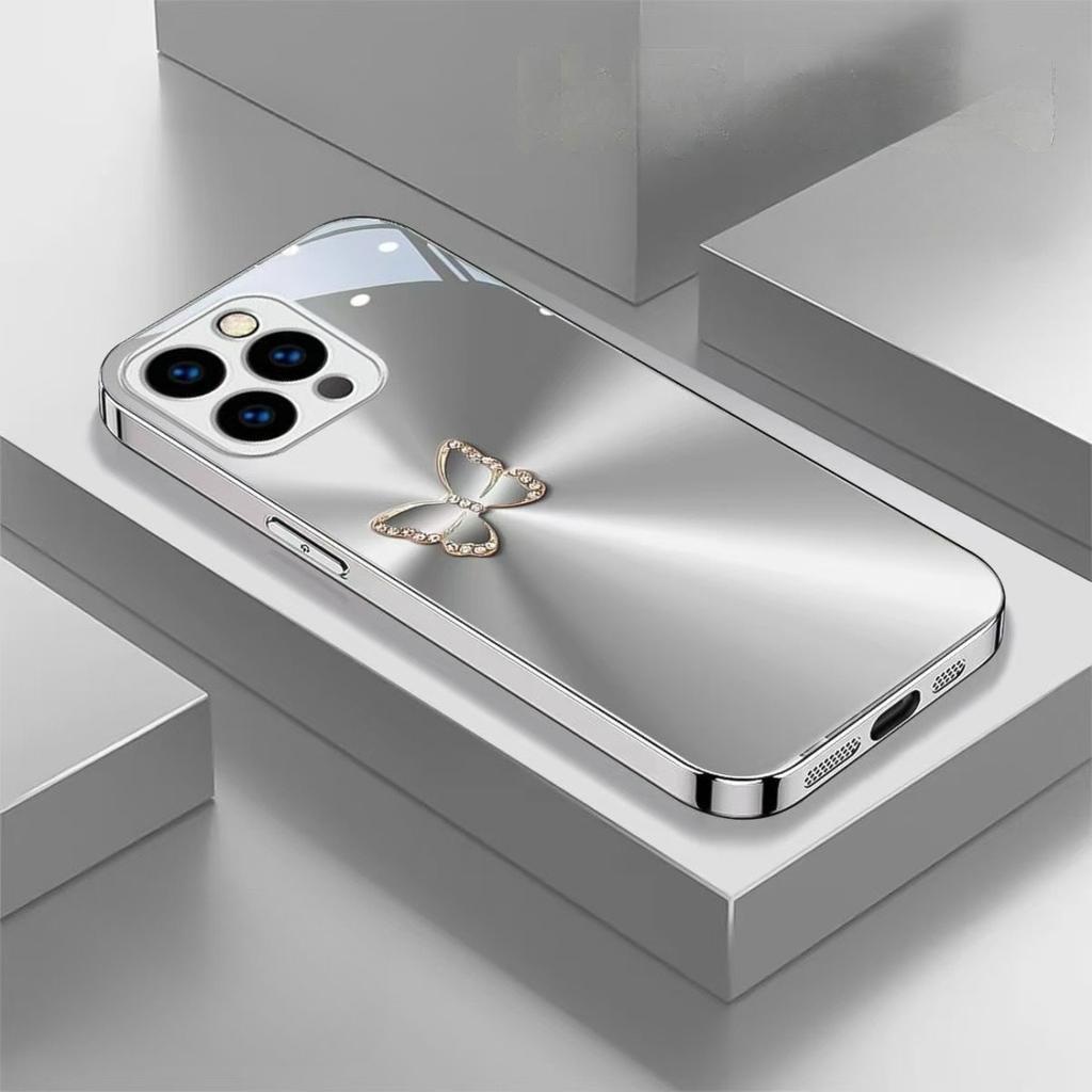 Luxury Rhinestone Golden Butterfly Metallic Gradient Phone Case for iPhone 17 16 15 14 13 12 11 Pro Max XS XR 7 8 Plus 16E