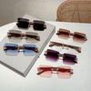 Rimless Square Sunglasses  New Gradient Colorful Ocean Lenses Men Eyewear Oversized Vintage Brand Design Women Shades