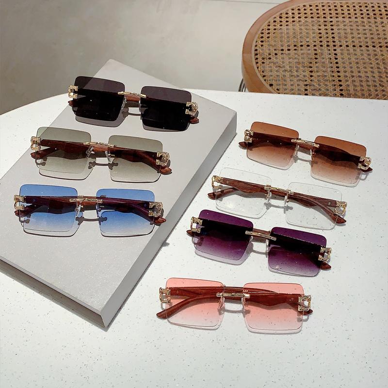Rimless Square Sunglasses New Gradient Colorful Ocean Lenses Men Eyewear Oversized Vintage Brand Design Women Shades