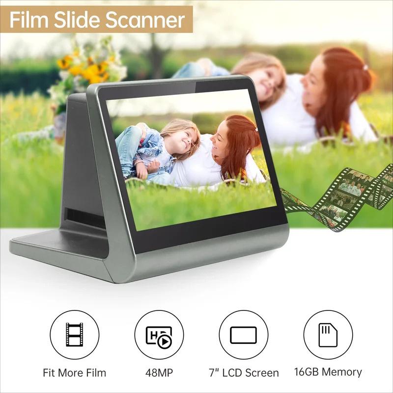 Film And Slide Scanner 7'' LCD Screen For 135 Film(36*24mm)/126KPK /110 Film16GB Support APP 48W Pixels Displa
