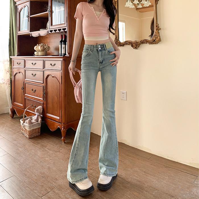 2024 Spring Women's Slimming Butt-Lift Blue Micro Flare Mid-High Waist Stretch Jeans