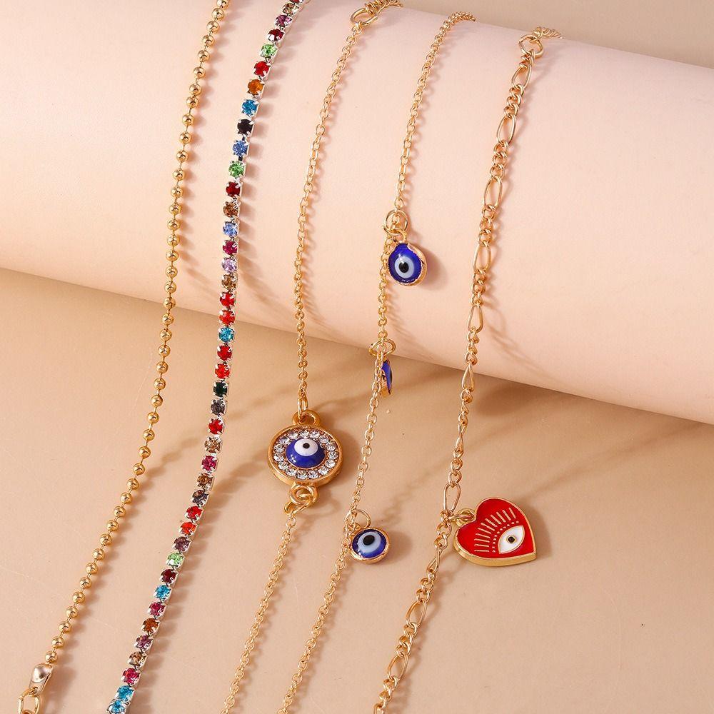 Vintage Demon's Eye Bracelet Silver Resin Bead Handchain Crystal Bracelet Set  Decoration
