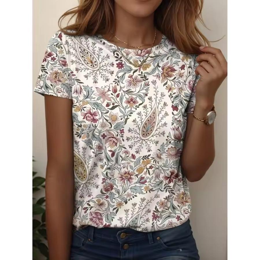 Women's T-shirt 3D Pattern Printed Casual Short Sleeved O-Neck Top Fashionable Street Women's Clothing Tops Daily Wear