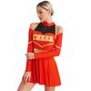 Women Long Sleeve Cold Shoulders Letter Print Dress Cheerleading Costume Uniform Outfit