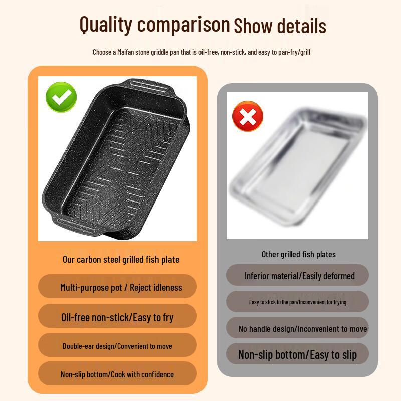 JINMEILI Thickened Carbon Steel Roasting Fish Pan