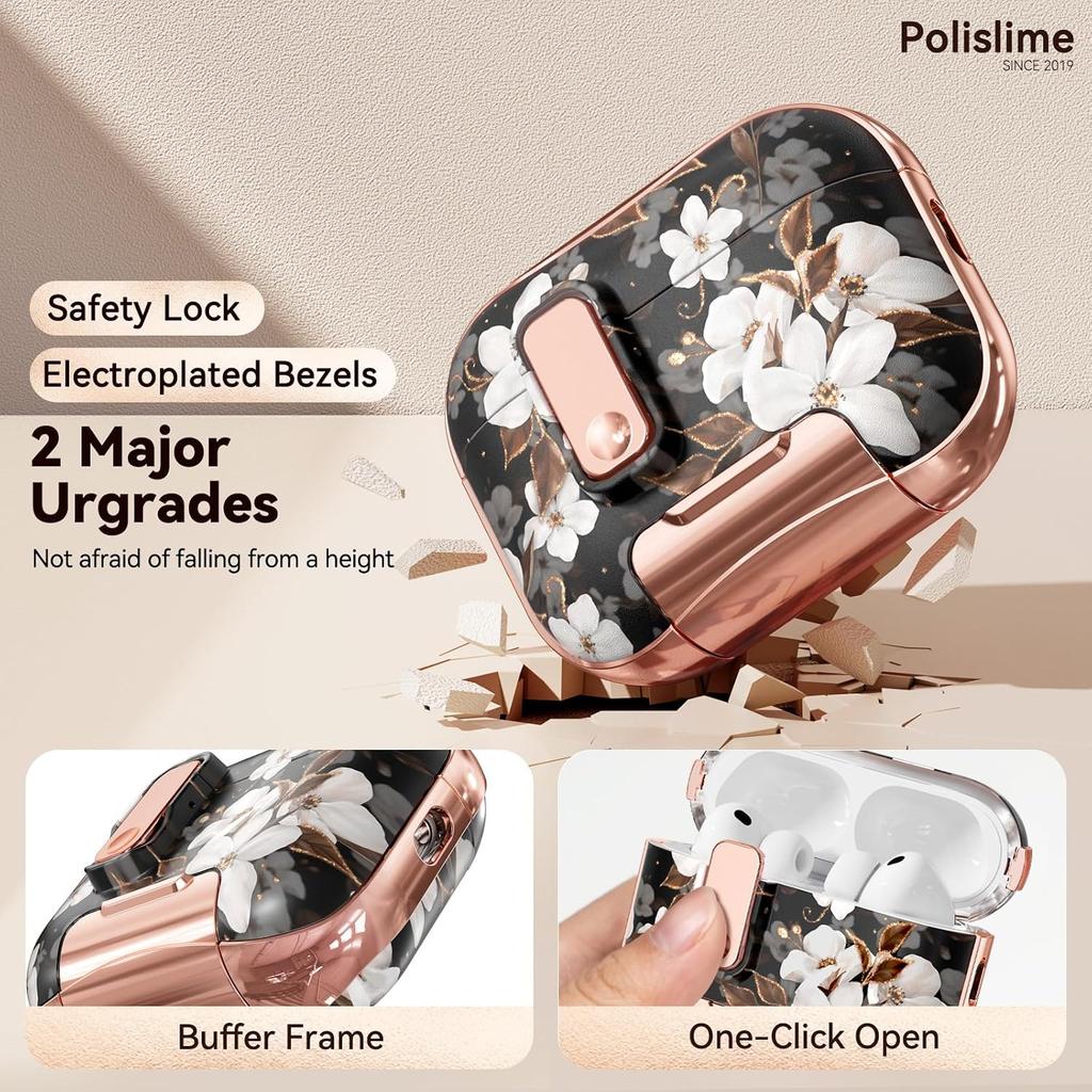 For Apple AirPod Pro 3 Case 2025 with Lock,Clear TPU Floral AirPod Pro 3 Generation Case Cover for Women Girly, iPod Pro 3 Cases with Keychain &
