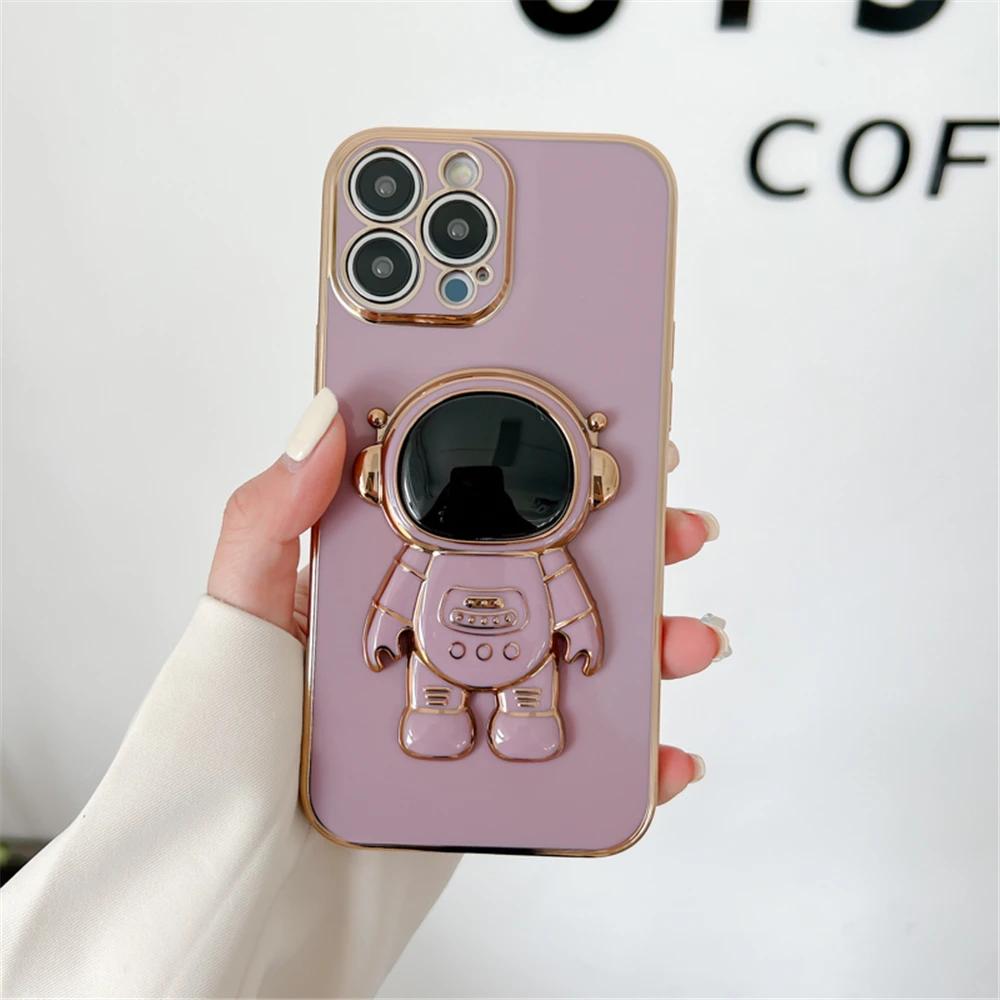 Luxury Astronaut Stand Holder 6D Plating Phone Case For Samsung A7 2018 A11 A21S A31 A51 A71 A81 A91 Soft Silicone Back Cover