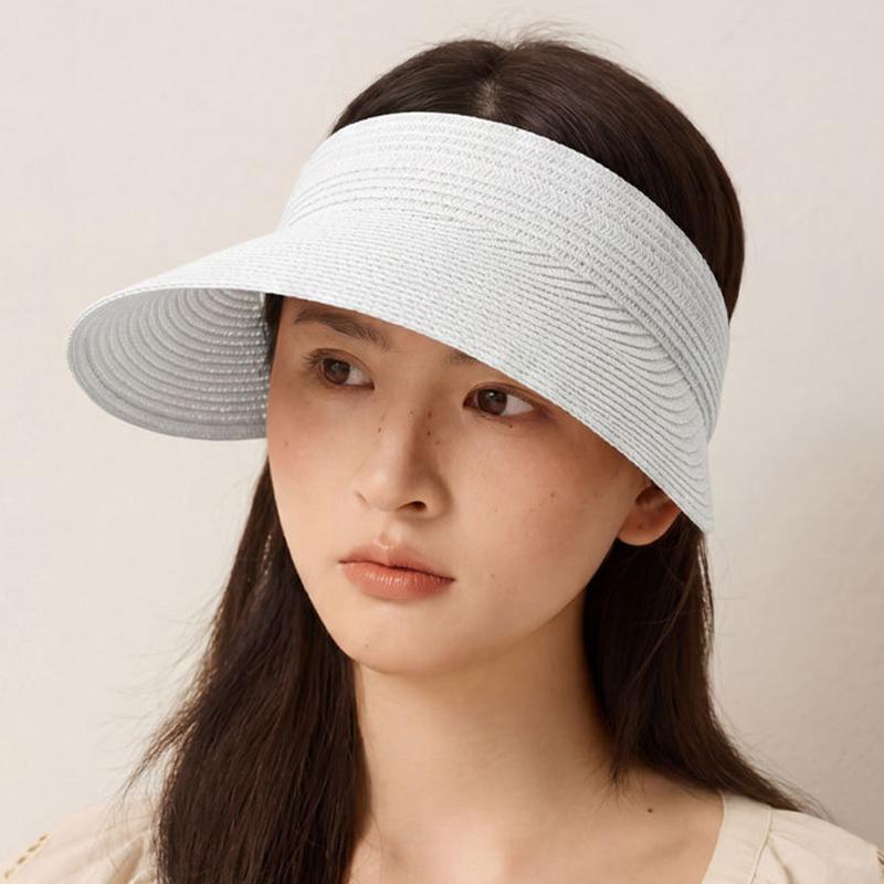 Straw Sunscreen Hat Women's Summer Vacation Empty Top Straw Hat Rollable Large Brim Uv Protection Sunshade Hat