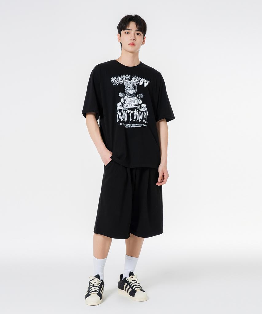 MOZMOZ Don'T Move Oversized Short Sleeve T-Shirt Black