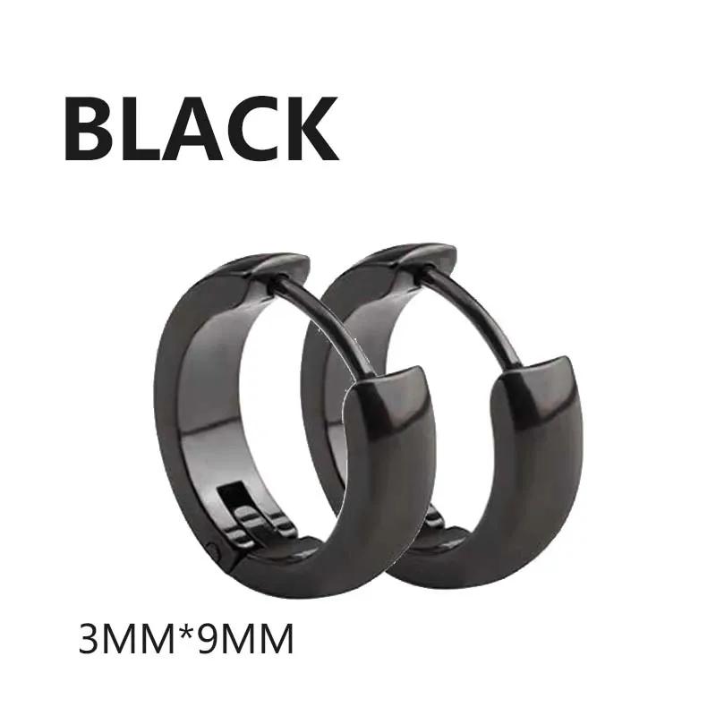 

1Pair Punk Stainless Steel Round Circle Hoop Earrings For Men Women Not Fade Ear Rings Hip Hop Male Zircon чёрный