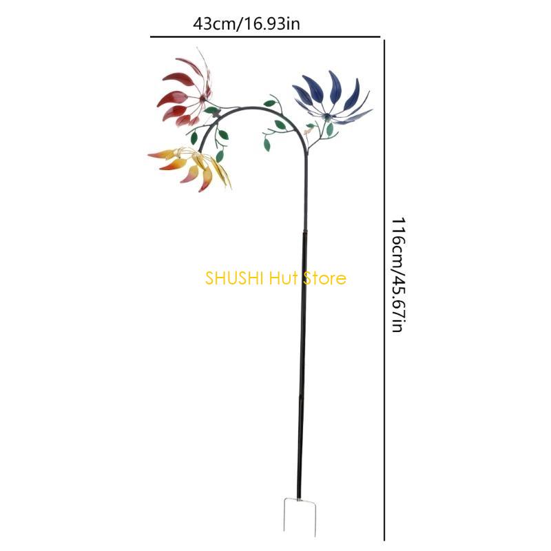 Large Metal Wind Spinner with Three Spinning Flowers Butterflies Windmill Decor D57B