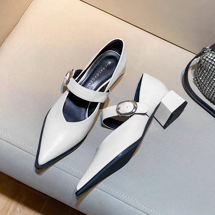 Elegant Designer Vintage Silvery Pointed Toe Women Mary Jane Shoes Fashion Shallow Casual Low Heel Dress Shoes Zapatos Mujer