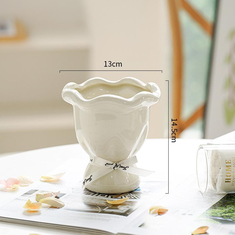 

French Cream Style Luxury Ceramic Vase for Flower Arrangement Retro Wabi Sabi Living Room Decor