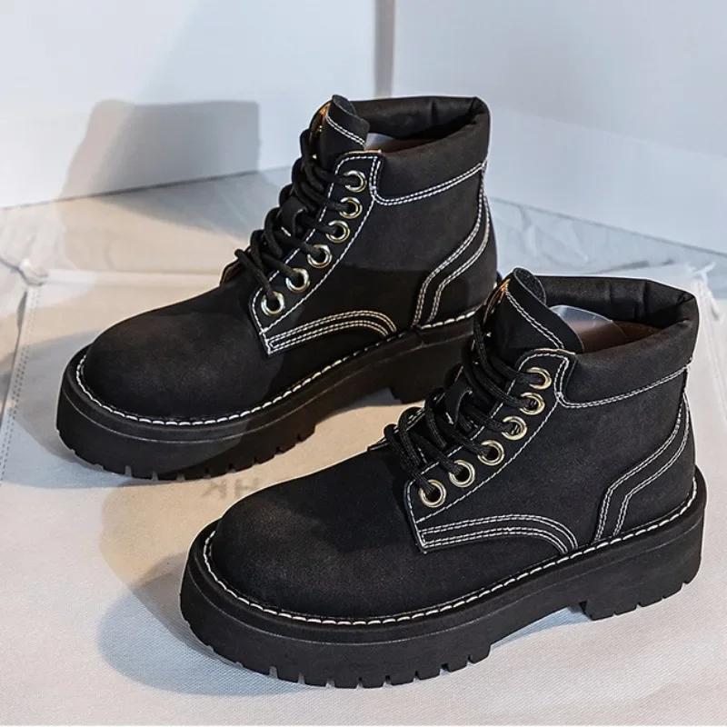 Fashion Luxury Cowhide Platform Increased Western Cowboy Boots Shoes for Women Designer Casual Wear-resistant Women's Ankle Boots