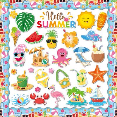 Summer Bulletin Board Decoration Card Paper Sand Beach Hawaiian Paper Cut Outdoor Party School Decoration Card Paper