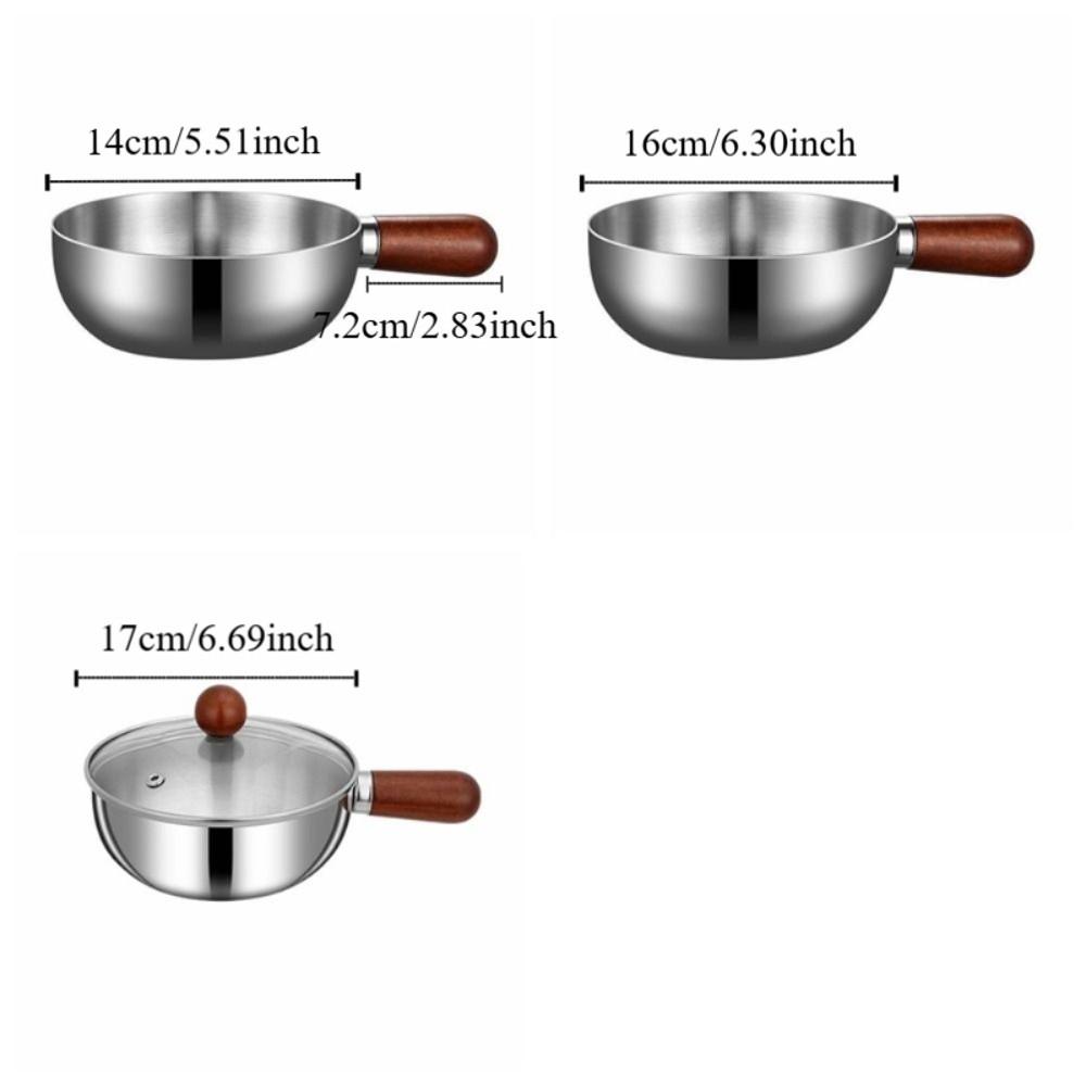 Wooden Handle Single-person Pot Thickened Even Heat Distribution Milk Pot Heat-Resistant Non-stick Stainless Steel Pot