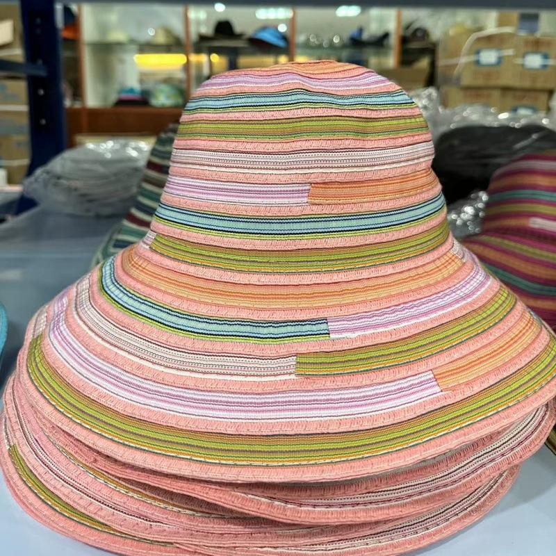 Hand Embroidered Fisherman Hat For Beach Vacation Sun Protection  Dome Colored Stripe  Style Outdoor Sun Hat