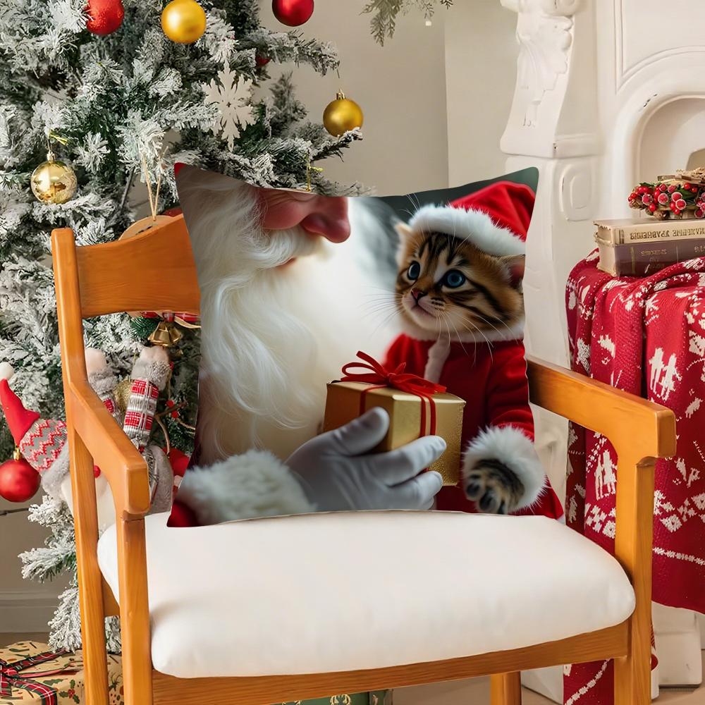 

Милые животные празднуют Рождество Наволочка вторая Шелковистый короткий плюш с потайной молнией Пылезащитный чехол на диванную подушку 12x12Inch