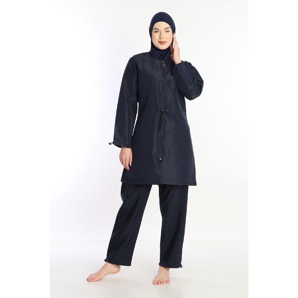Black Lycra Headscarf 4 Piece Fully Covered Water Repellent Quick Drying Zippered Hijab Swimsuit
