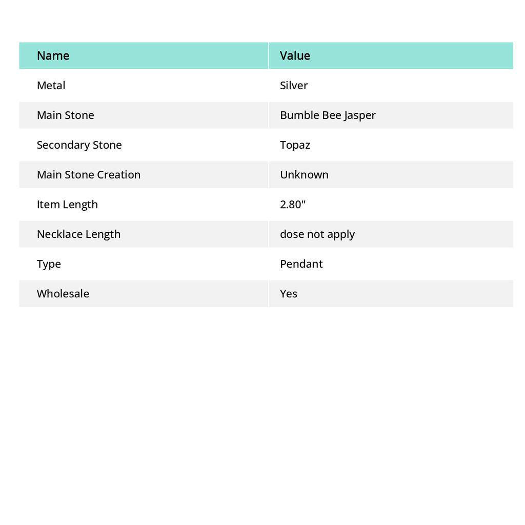 Bumble Bee Jasper Lemon Topaz Gemstone Pendant Handmade Jewelry 2.8" M9A25