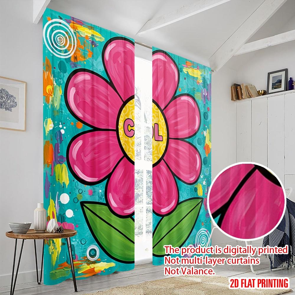 2 Stück 2D-Flachdruck Party-Fenstervorhänge Cooles Blume_b 100% Polyester Ohne Strom Festliche Wanddekoration Perfekt für Alle