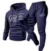 2026 New Arrival Men's Letter Print Hoodie & Pants Set - European and American Style, Hot Selling Two-Piece Outfit