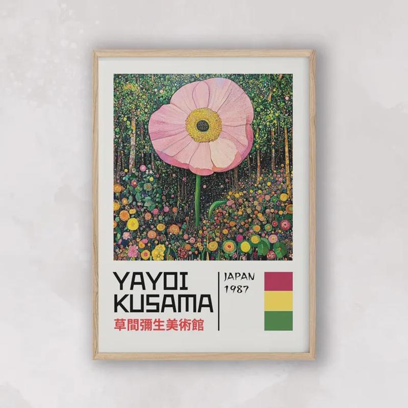 Yayoi Kusama Inspired Canvas Poster, Japandi Yayoi Kusama Style Print, Vintage Japanese Decor, Abstract Home Wall Gallery 21X30CMNo Framed