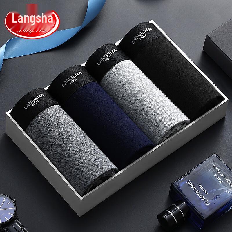 Langsha Men's Combed Cotton Antibacterial Boxer Briefs (4-Pack Classic Solid)