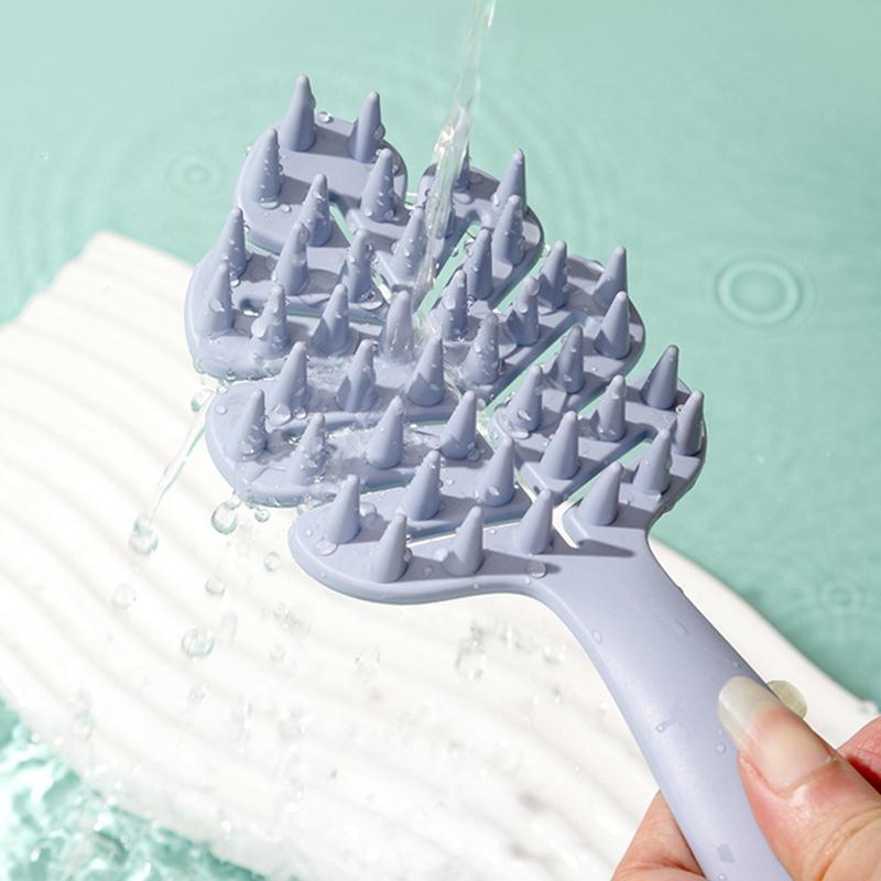 Șampon din silicon în formă de frunze Cap de perie Masaj pentru scalp Pieptene de păr moale Perie de baie cu mâner lung Instrument de curățare pentru masaj corporal cadou