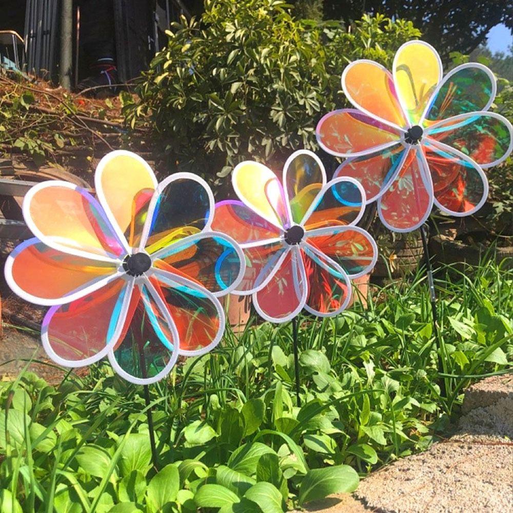 Eight Leaf Color Bird Repelling Windmill Outdoor Grounding Mounted Reflective Changing Windmill Kindergarten Children's Toys