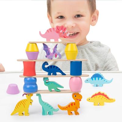 Dinosaur Toys For 1 2 3 4 Year Old Toddlers, Preschool Education Toys For Ages 2-4 Boys Girls Kids, Wooden Dinosaur Sorting & Stacking & Balan