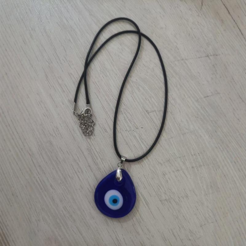 Evil Eye & Palm Glass Pendant Necklace with Wax Rope