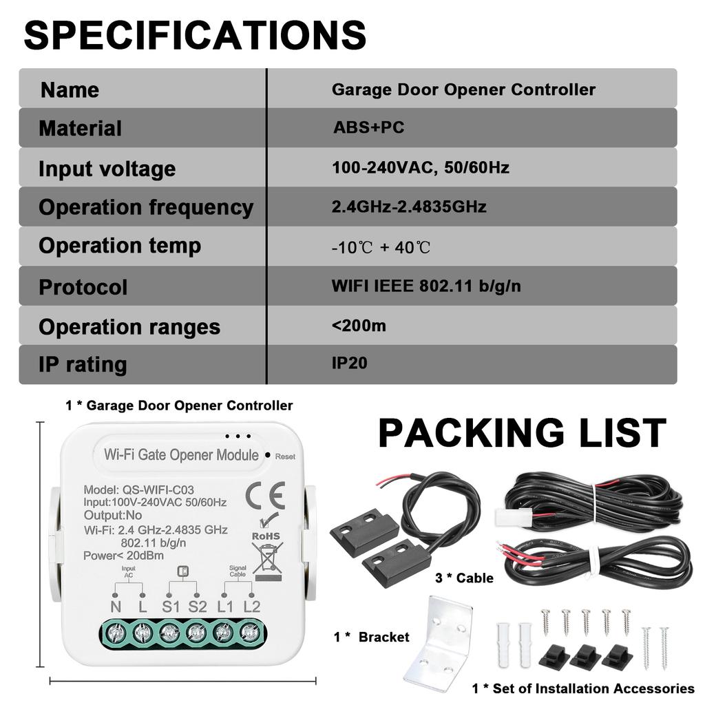 Tuya WiFi Toröffner Intelligenter Garagentoröffner Controller Mobiltelefon Fernbedienung APP-Steuerung Kompatibel mit   Home