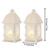 2Pcs Vintage Candle Holder Lantern Retro Metal Candle Lantern White Hanging Lantern with LED Fairy Light for Tabletop Home Decor