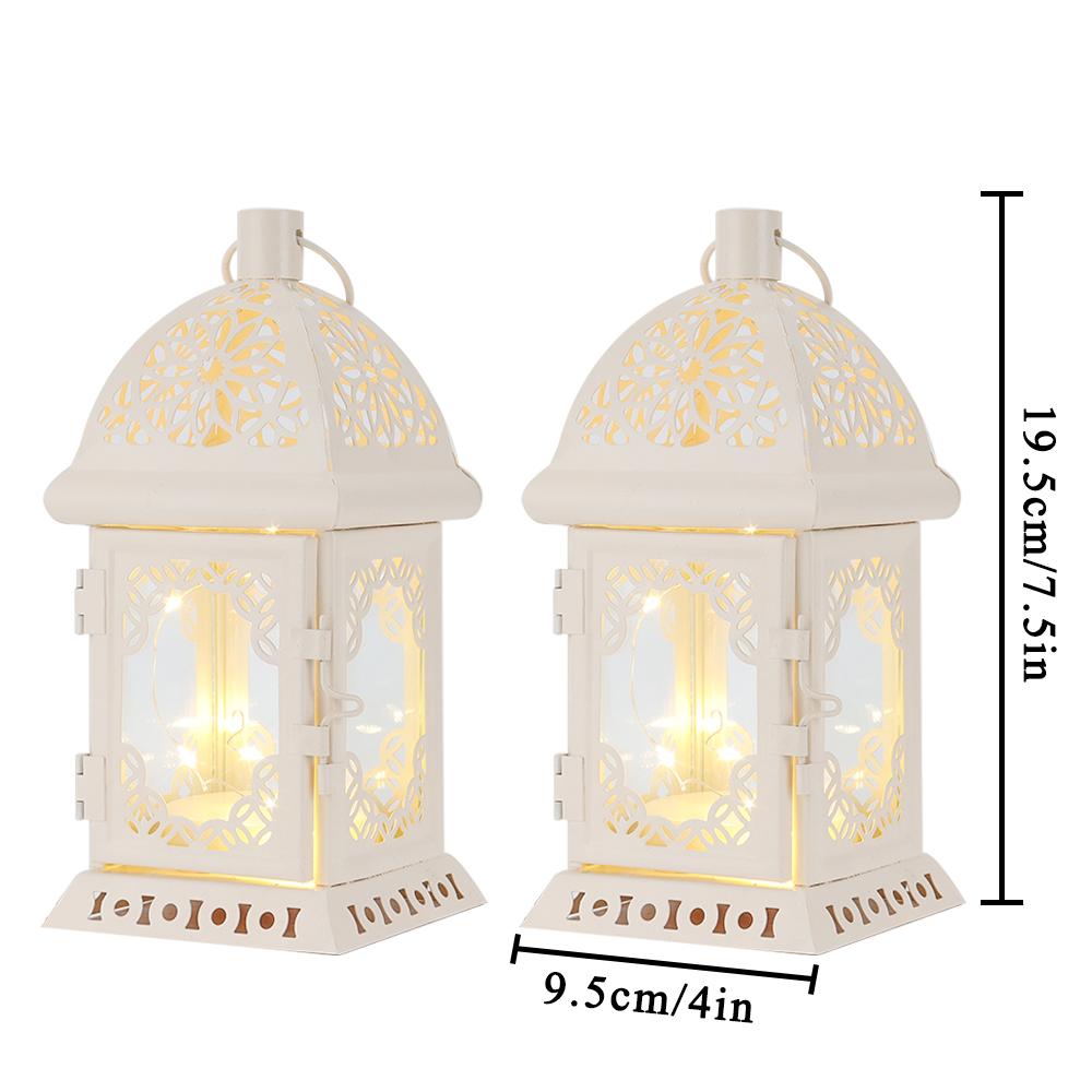 2Pcs Vintage Candle Holder Lantern Retro Metal Candle Lantern White Hanging Lantern with LED Fairy Light for Tabletop Home Decor