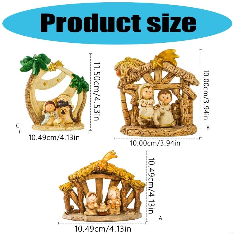 Christmas Nativity Figurines Nativity Scene Statue with Stable Holy Family A0KF