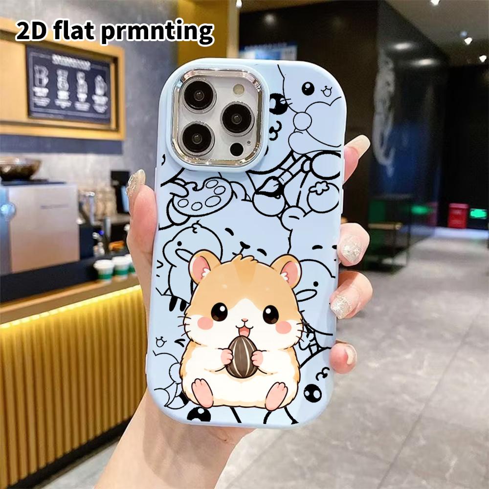 Phone Case: 2D flat, fits iPhone 18, 17, 16, 15, 14, 13 Pro; little hamster nibbling sunflower seeds, perfect holiday gift for Christmas and Halloween