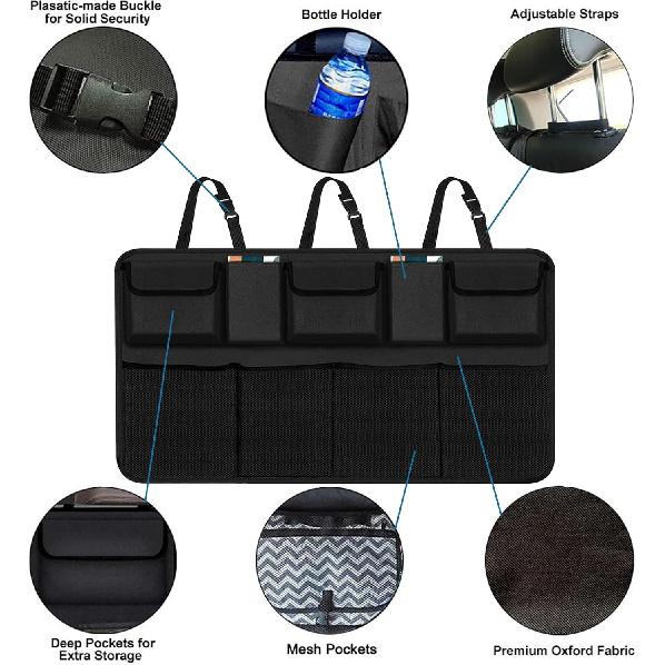 Trunk Organizer For Car, Large Capacity Car Organizers And Storage With 9 Pockets, Waterproof Backseat Hanging Organizer For SUV, Truck, MPV,