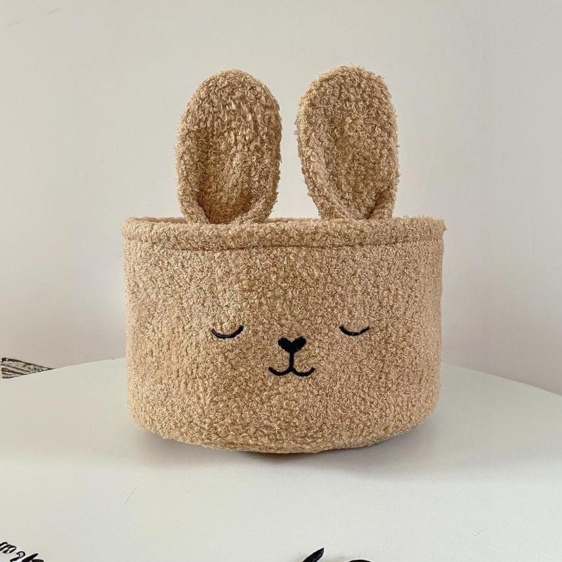

Soft Plush Sundries Storage Baskets Multi-Purpose Rabbit Ears Organizer Bag Cute Embroidery Toys Storage коричневий