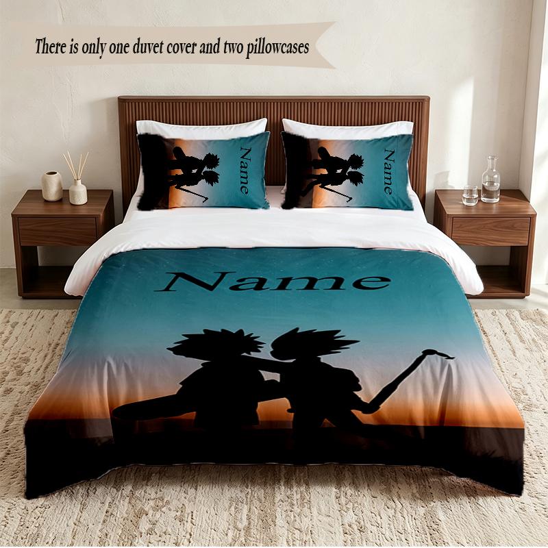 Hunter × Hunter Personalized Custom Name 3‑Piece Bedding Set Soft Duvet Cover Set For Bedroom Home Decor
