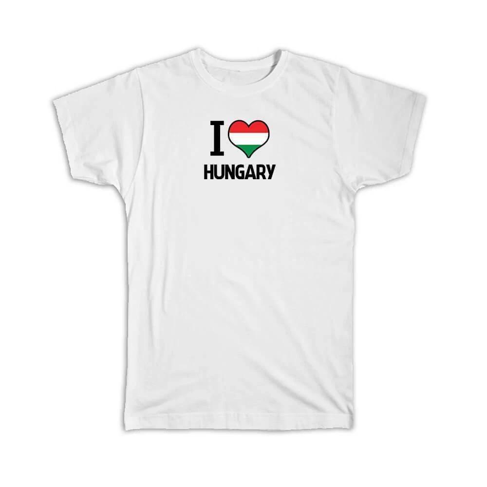 Gift T-Shirt : I Love Hungary Flag Heart Country Crest Hungarian Expat S