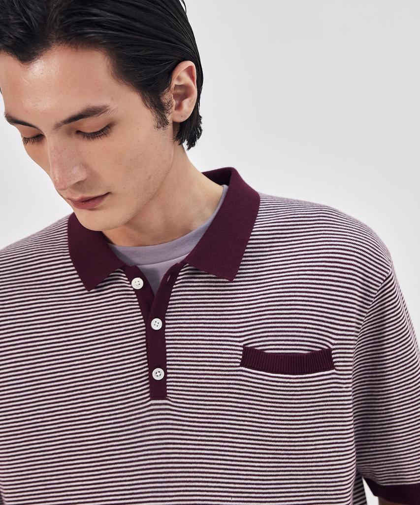 THEKNITCOMPANY Orea Striped Polo Shirt - Shira Burgundy