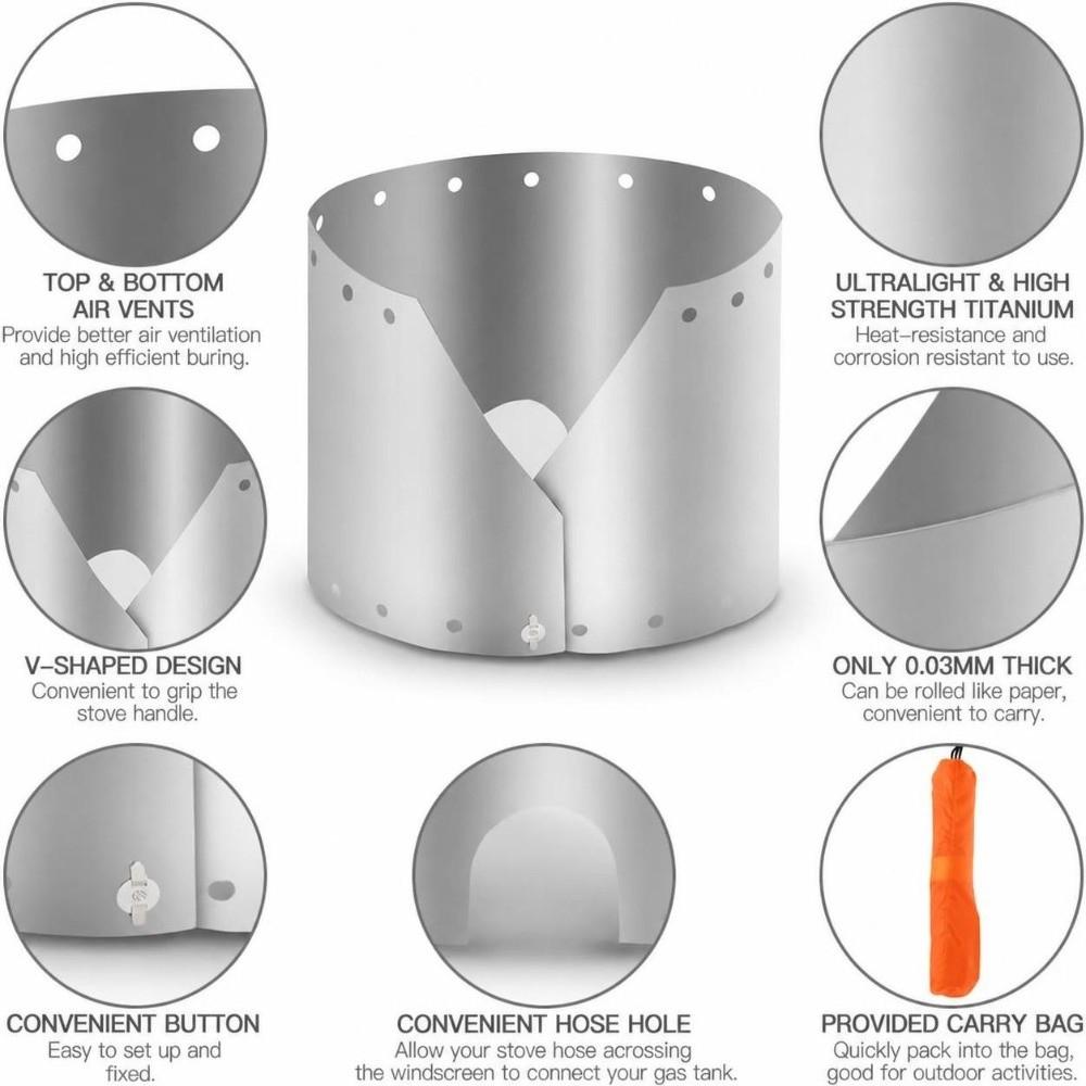 Thin Titanium Camping Stove Windscreen Windproof Plate Camping Stove Wind Screen  Backpacking