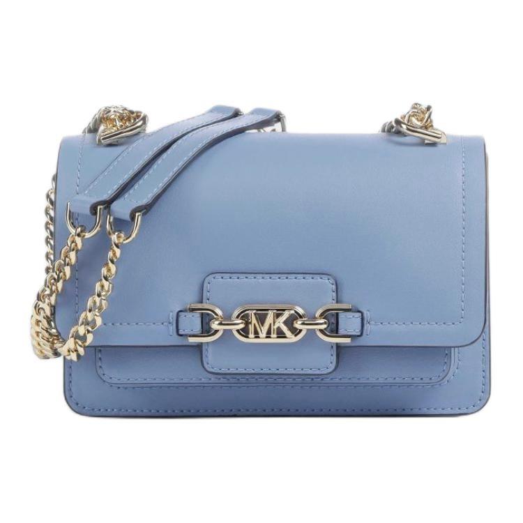 Michael Kors MK Heather Solid Color Fresh Chain Strap Button Flap Closure Leather Shoulder Crossbody Bag Women Shoulder Bag 32S2G7HC0L-FRENCHBLUE