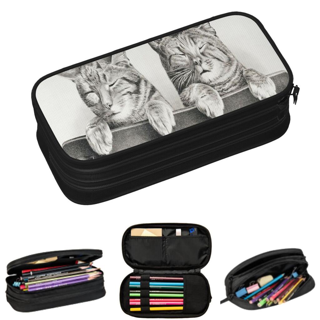 Illustration Of Two Cats Pencil Cases for Student Gifts Pen Box Pencil Bag Large Capacity Pencil Pouch
