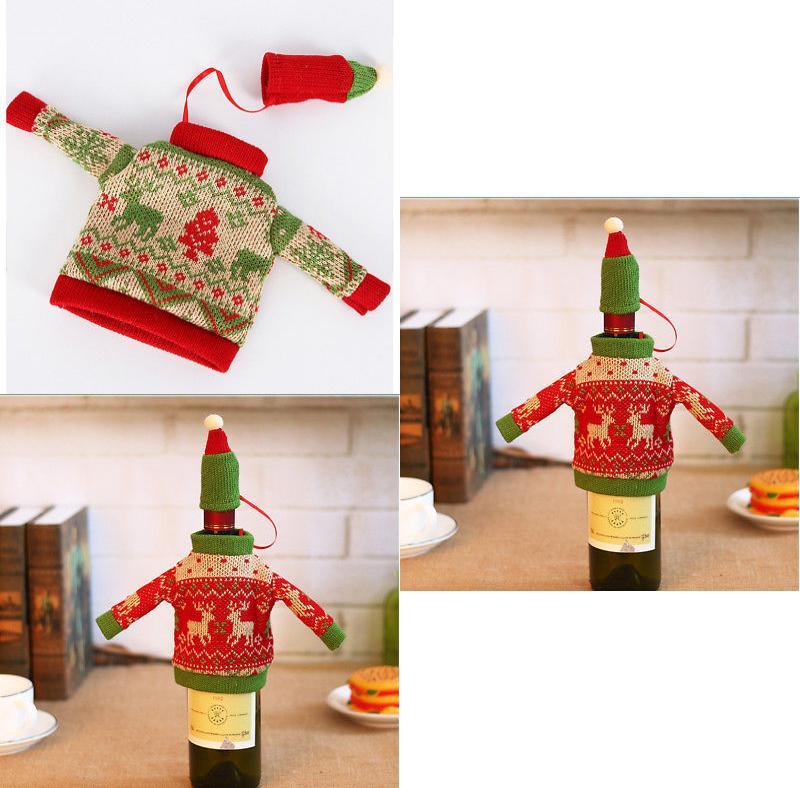 Dzianinowe Swetry Świąteczne Dekoracje na Butelki Wina na Przyjęcie Świąteczne Dekoracje Domowe