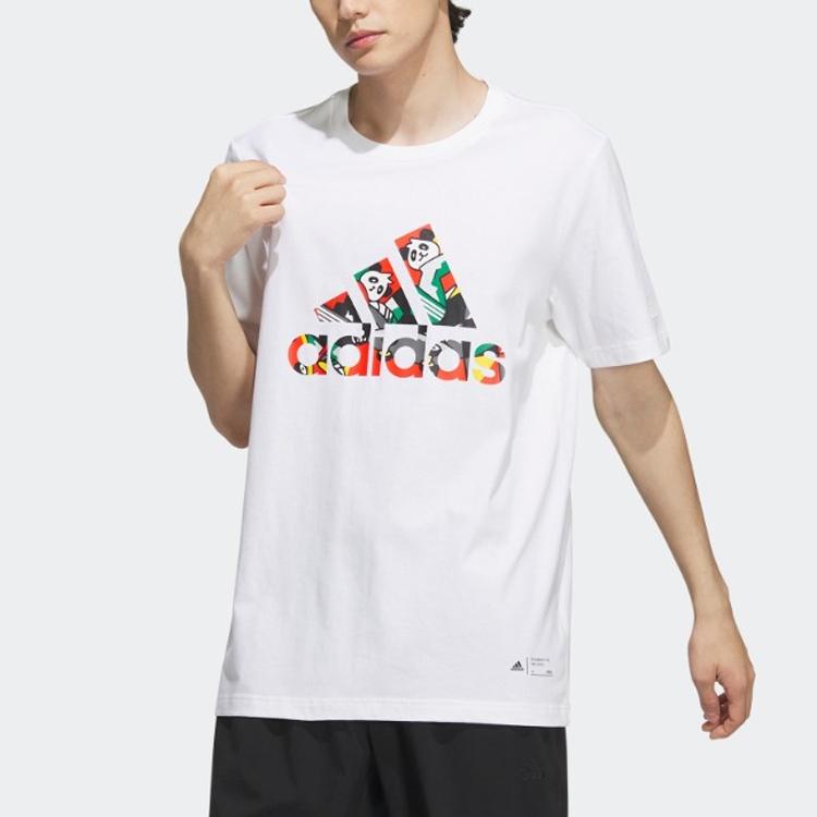 Adidas Alphabet Logo Cartoon Panda Print Round Neck Short Sleeve T-Shirt Men Tops White IP3966