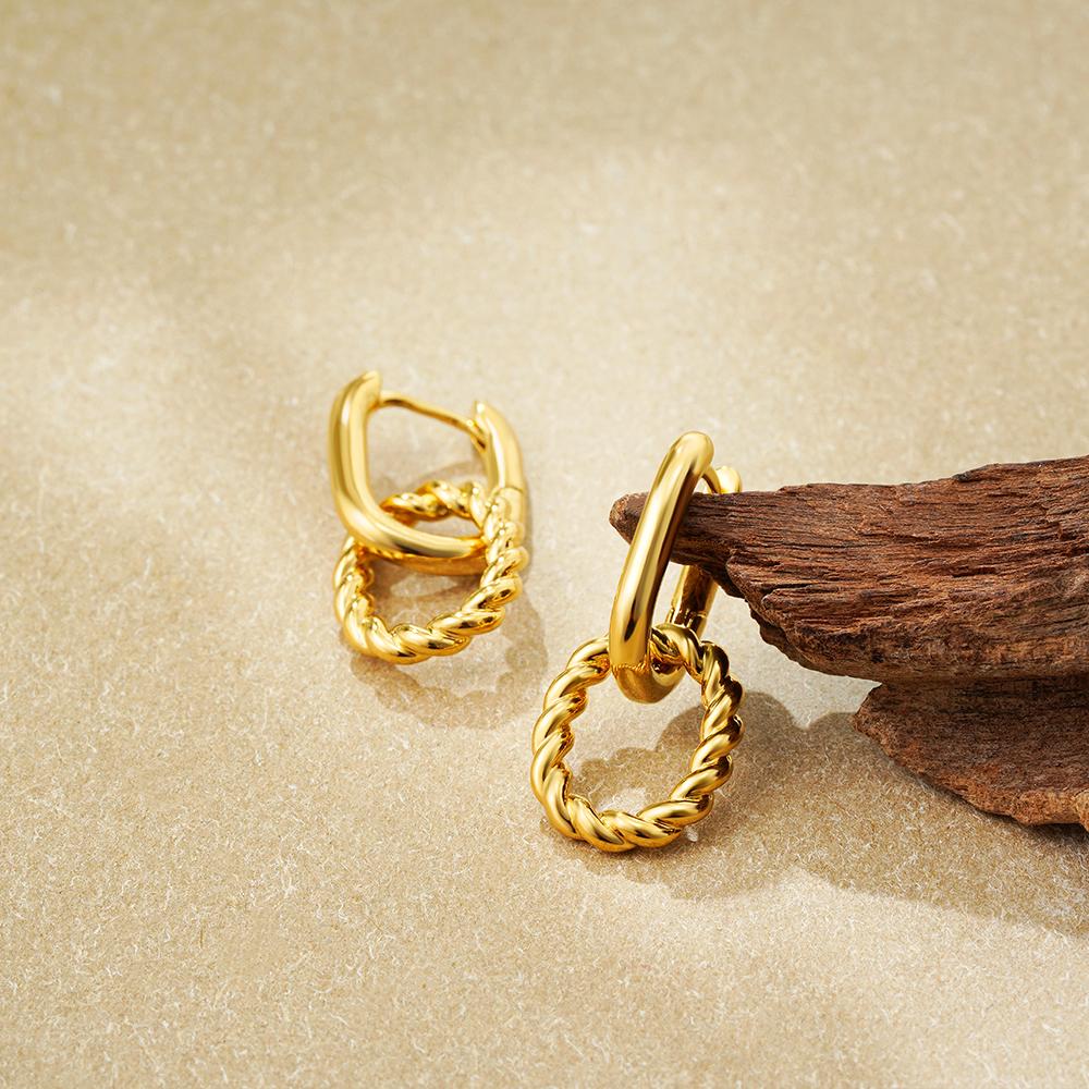 Dainty Golden Double Twist Round Hoop Pendant Earrings Retro Stainless Steel Geometric Circle Small Earring Fashion Jewelry Gift