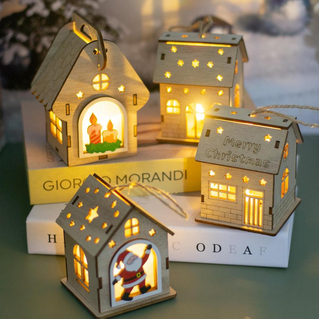 Christmas Luminous Wooden Cabin Ornament - Small House Tree Decoration