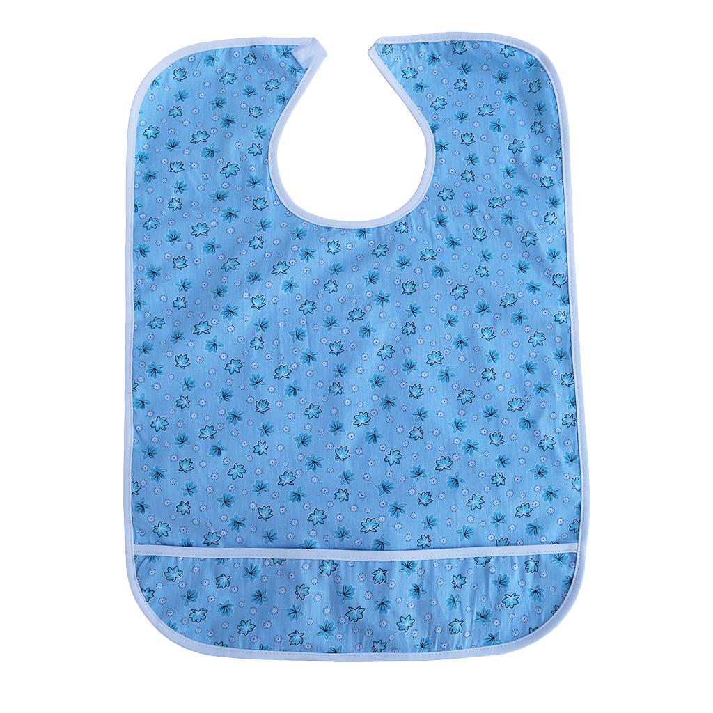 

Waterproof Cotton Clothing Protector Bib Adult Eating Aid Apron with Crumb Catcher for Elderly Dining and Patient Care синій